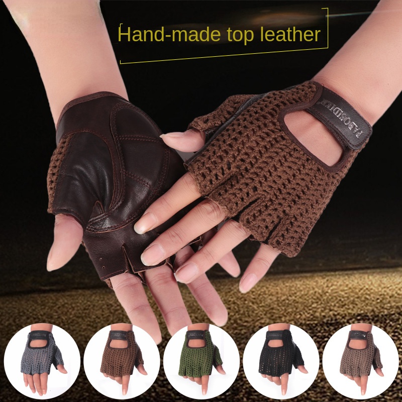 Leather Driving Glove - Gants unisexes d'été mi-doigts en cuir